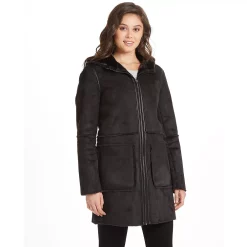Women's Weathercast Hooded Heavyweight Faux Shearling Walker Jacket