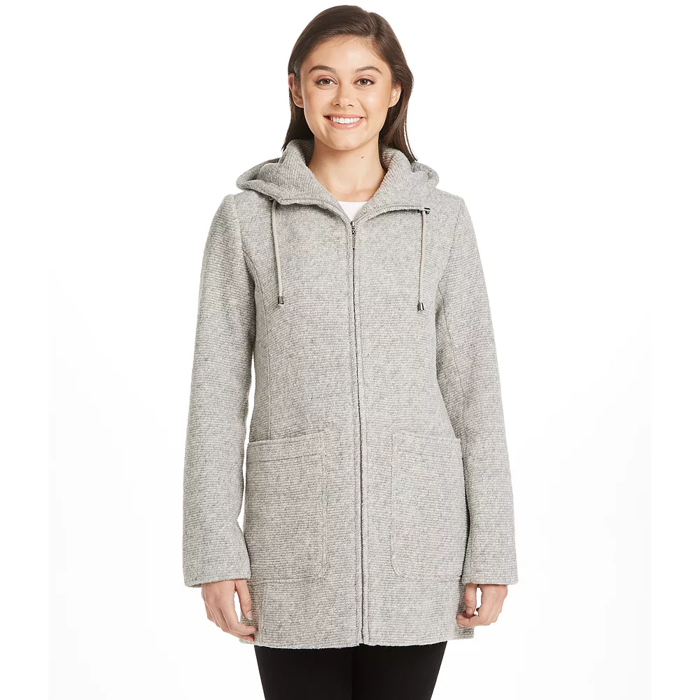Women's Weathercast Hooded Midweight Zip Front Wool Blend Walker Jacket 1 Women's Weathercast Hooded Midweight Zip Front Wool Blend Walker Jacket