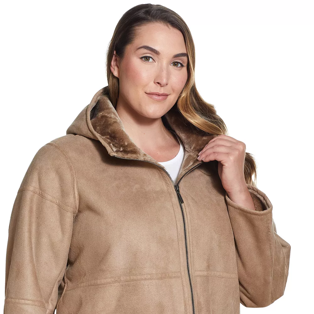 Plus Size Weathercast Hooded Midweight Faux-Shearling Coat 3 Plus Size Weathercast Hooded Midweight Faux-Shearling Coat - Image 3