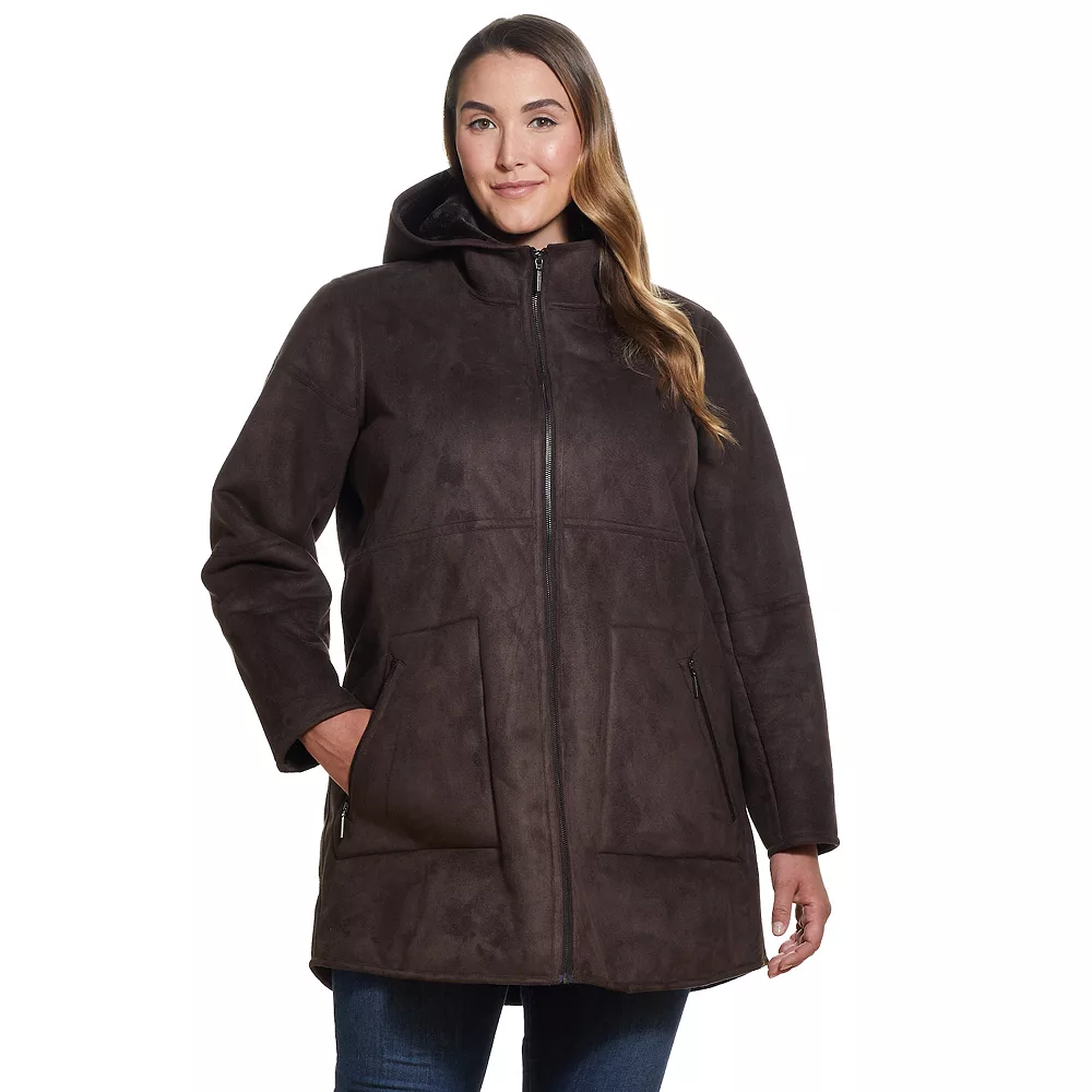 Plus Size Weathercast Hooded Midweight Faux-Shearling Coat 1 Plus Size Weathercast Hooded Midweight Faux-Shearling Coat