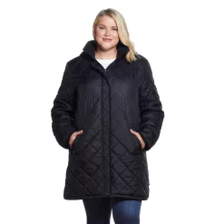 Plus Size Weathercast Hooded Quilted Walker Coat -Vanity Fair shop 5042071 Black