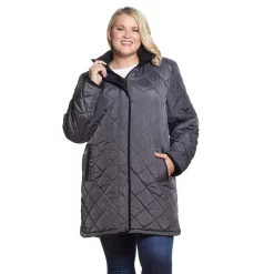 Plus Size Weathercast Hooded Quilted Walker Coat -Vanity Fair shop 5042071 Charcoal