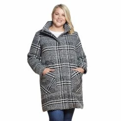 Plus Size Weathercast Plaid Wool-Blend Topper Coat