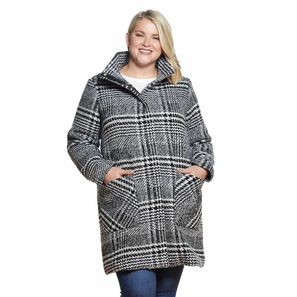 Plus Size Weathercast Plaid Wool-Blend Topper Coat