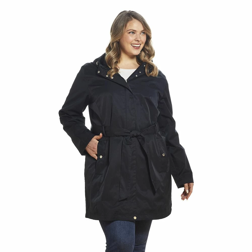 Plus Size Weathercast Hooded Trench Coat