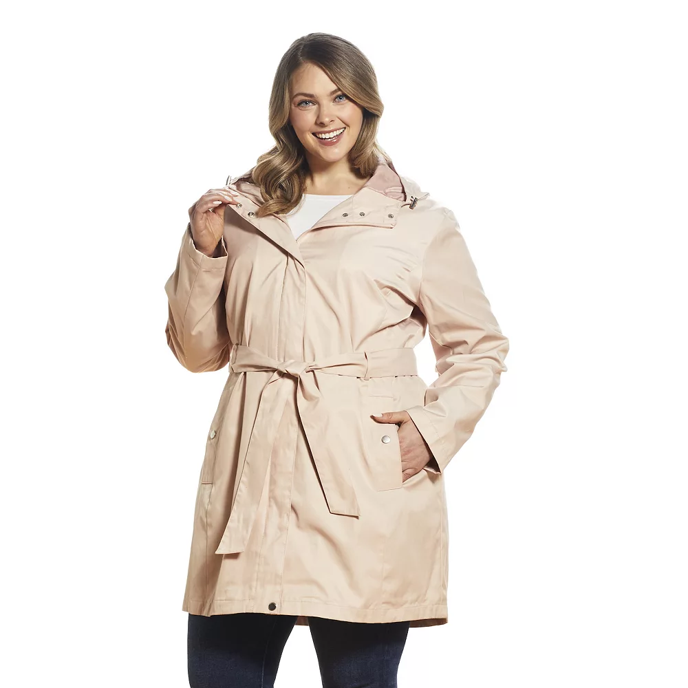 Plus Size Weathercast Hooded Trench Coat - Image 2