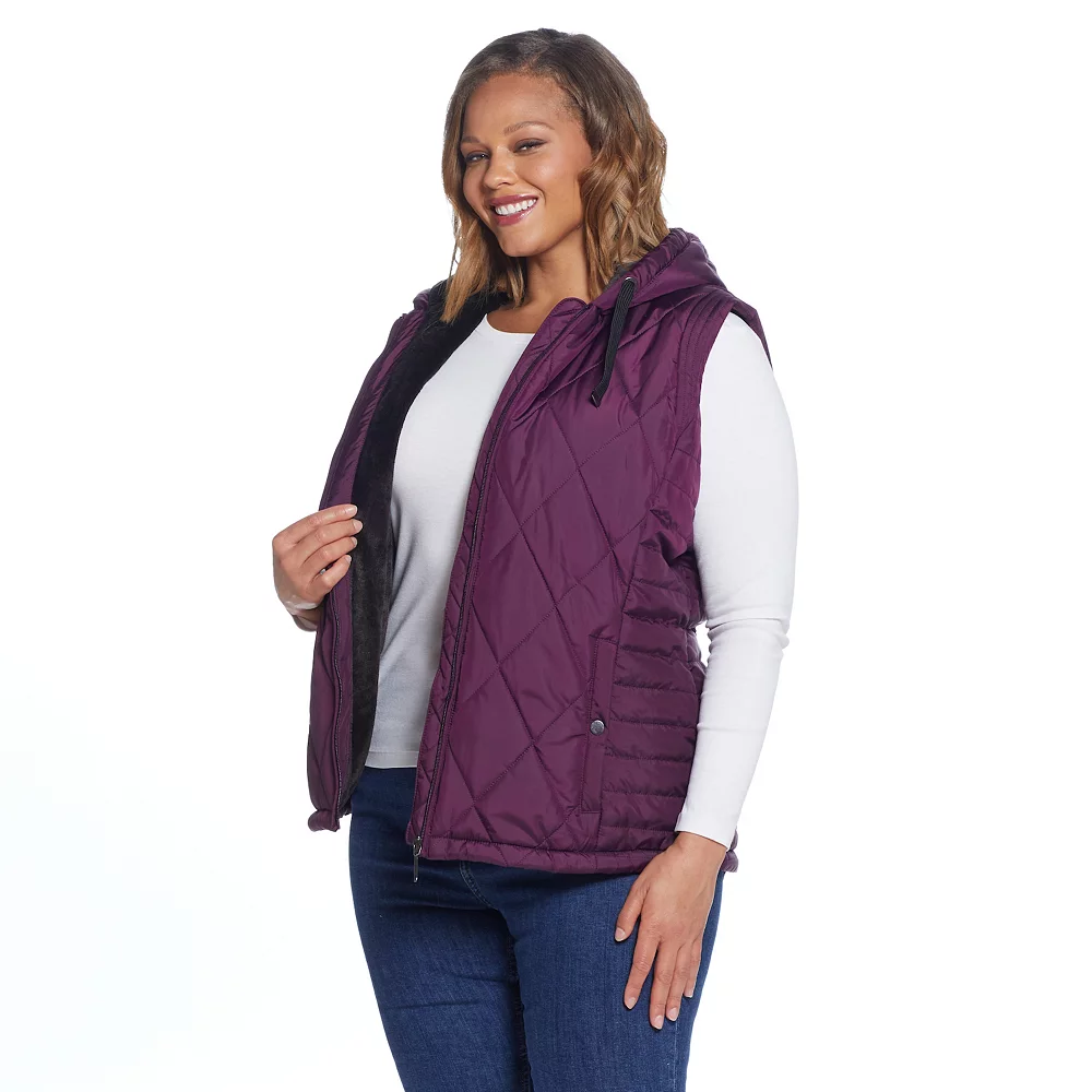 Plus Size Weathercast Hood Plush Lined Quilted Vest 6 Plus Size Weathercast Hood Plush Lined Quilted Vest - Image 6