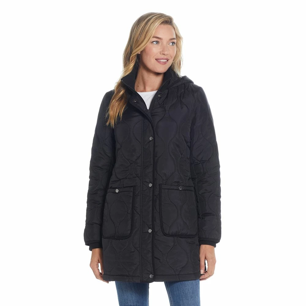 Women's Weathercast Hood Ribbed-Trim Quilted Walker Jacket