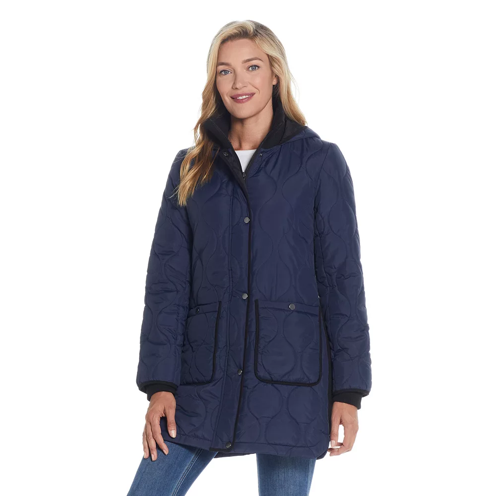 Women's Weathercast Hood Ribbed-Trim Quilted Walker Jacket - Image 2