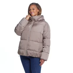 Plus Size Weathercast Hood Puffer Coat -Vanity Fair shop 5764994 Taupe