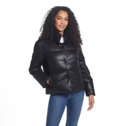 Women's Weathercast Faux-Leather Puffer Coat